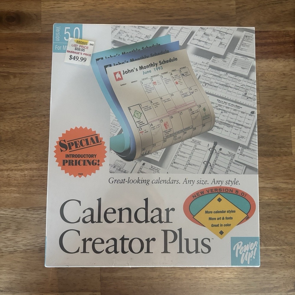 VTG Calendar Creator Plus 5.0 Version for Windows Power Up Software 20027-B NEW
